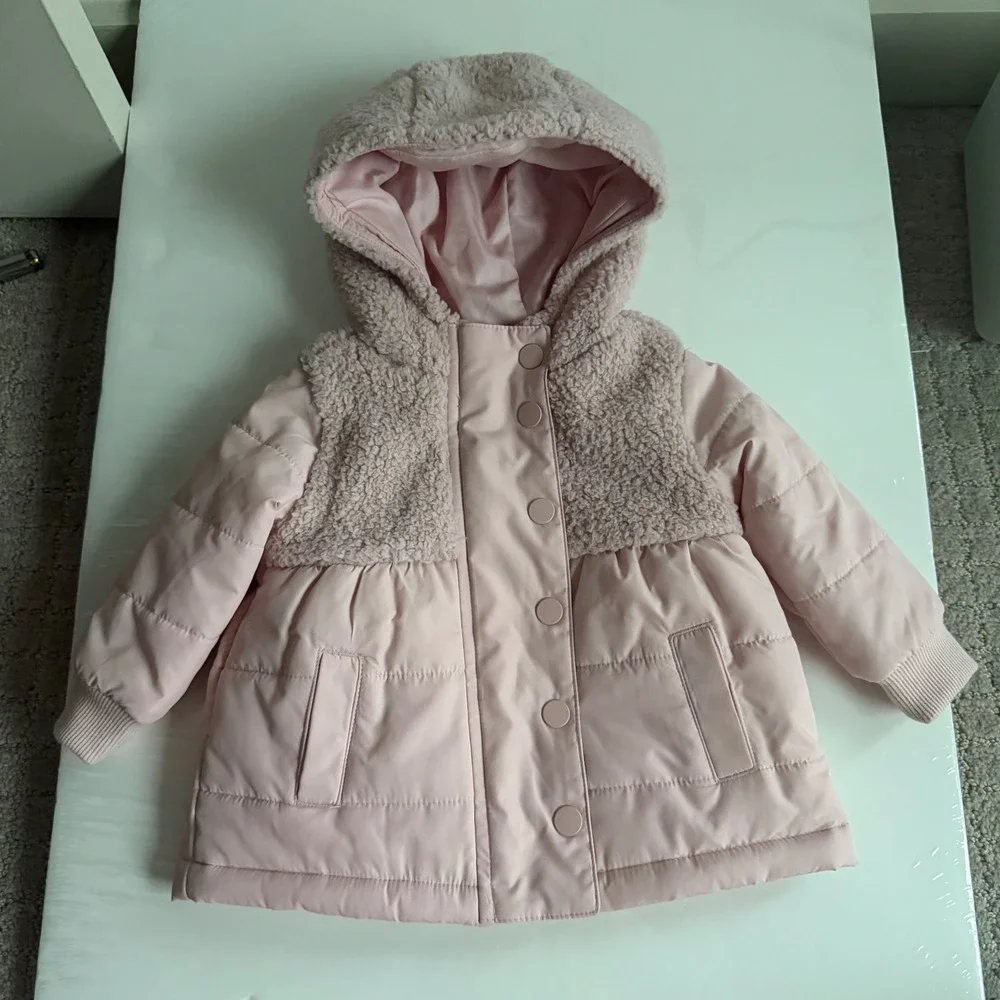 Janie‎ and Jack The Quilted Sherpa Coat in Peach Candy Size 6-12 Months NWT